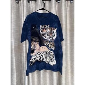 The Mountain Big Cat Collage Blue T Shirt Tie Dye Vintage 90s Size XL